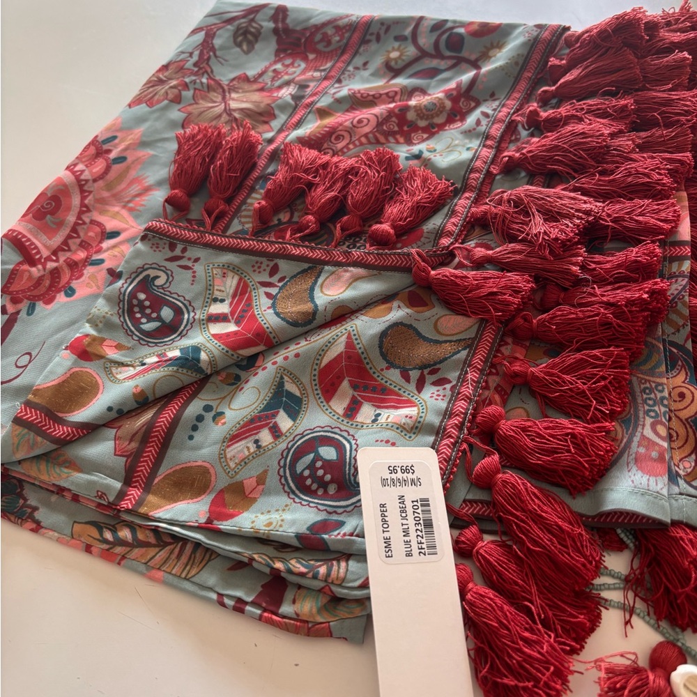 Colorful Paisley Scarf with Red Tassels
